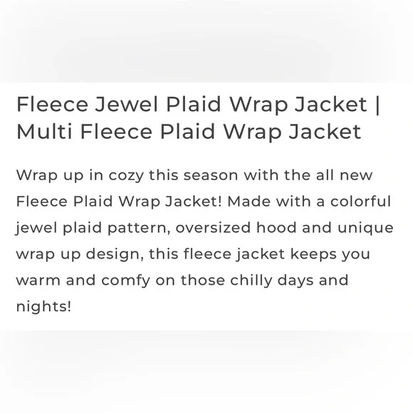 Fleece Jewel Plaid Wrap Jacket | Multi Fleece Plaid Wrap Jacket L/XL - Picture 5 of 12